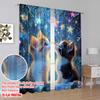 2pcs,2D Plane Printing Window Curtain Starry Kitten Stare Durable 100% Polyester Fabric (without Rod) Decorations For Home Ldeal