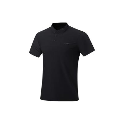 Lining Fitness Series Solid Color Casual Short Sleeve Polo Shirt Men Tops Black APLT027-1