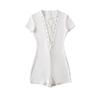 Eleganter Bodysuit mit tiefem V-Ausschnitt, Schnürung und kurzen Ärmeln: Damen Schlankheits-Stretch-Passform