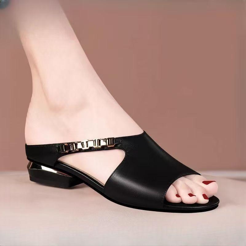 New fashionable thick-heeled women's slippers retro one-character sandals high-heeled open-toed slippers