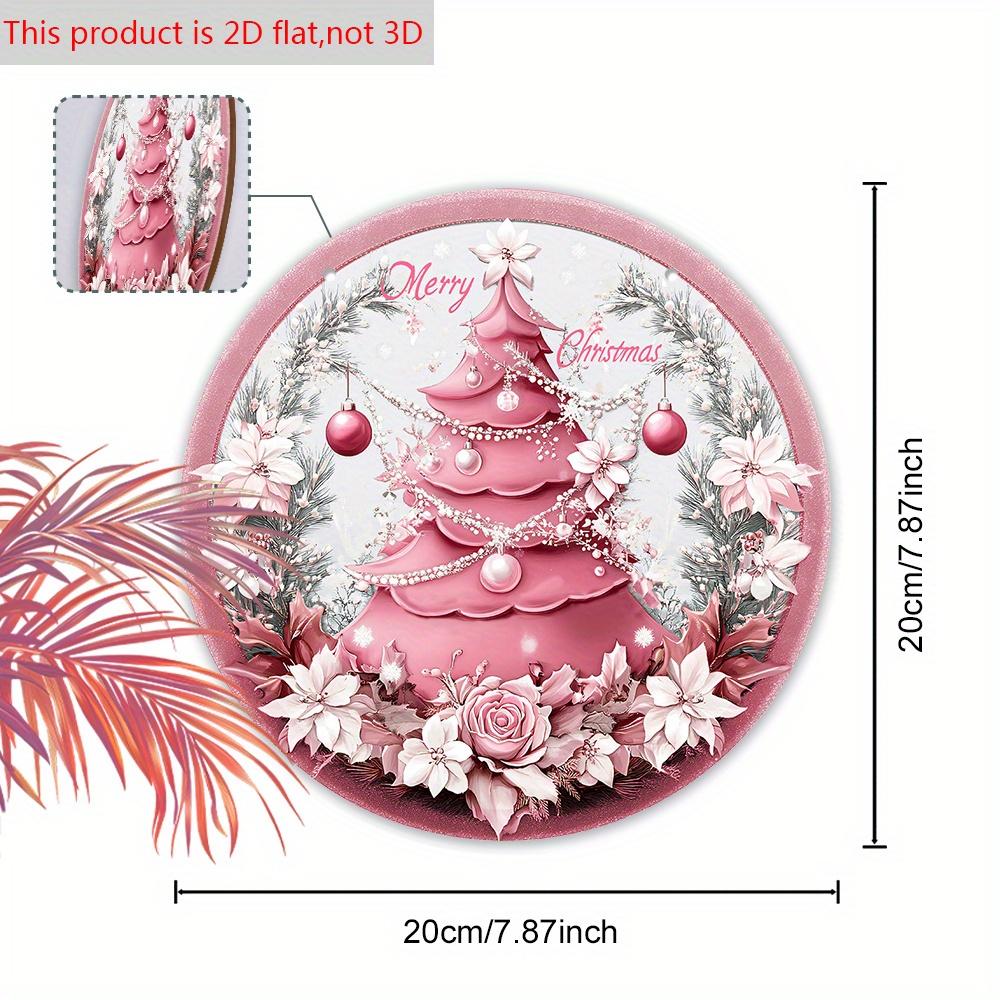 Wooden Pink Christmas Sign, Merry Christmas Round Ornament for Front Door Wall Hanging Decor, Ideal Christmas Gift
