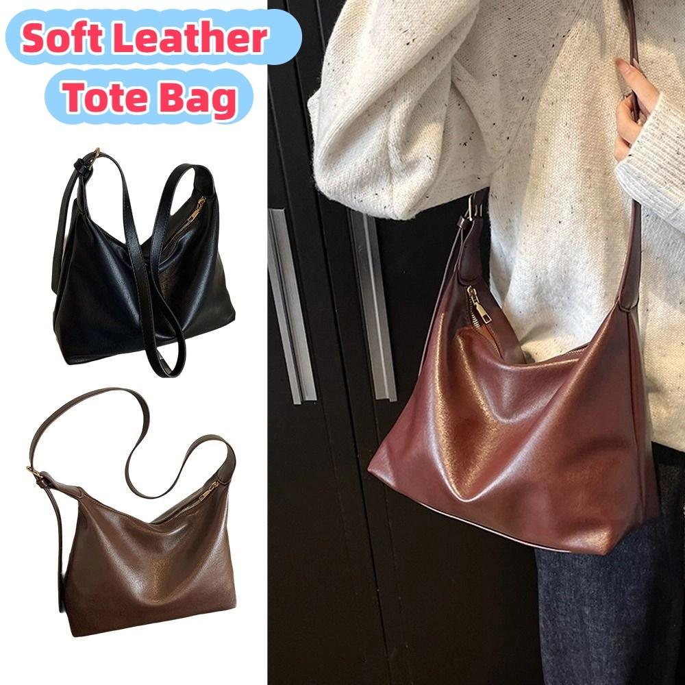 Elegant Commuting Shoulder Bag Lightweight Vintage Underarm Bag Soft Leather Tote Bag Shopping