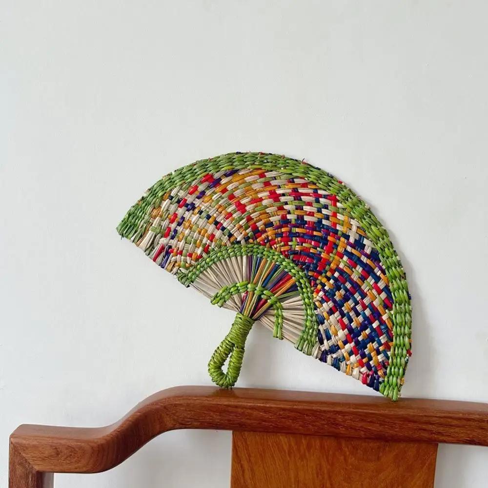Woven Straw Fan Summer Cooling Grass Handwoven Fan Handmade Fan Nordic Hanging Decorations For Bedroom Wedding Party Home Decors