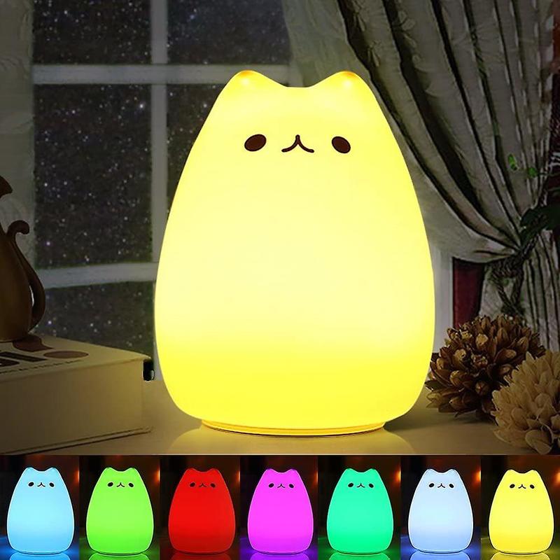 LED Night Lamp, LED Night Lamp for Cat Silicone Night Lamp for Baby Portable Night Lamp for Baby with 7 Colors Night Lamp Night Lamp USB Night Lamp fo