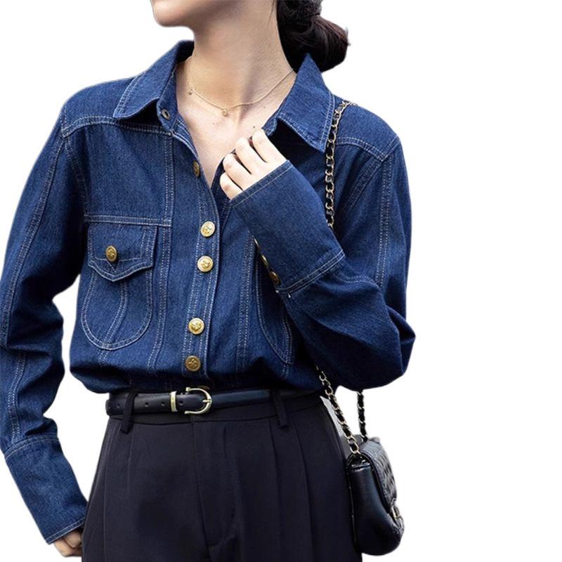Women's Plus Size Retro Denim Shirt Jacket - Spring/Autumn 2025