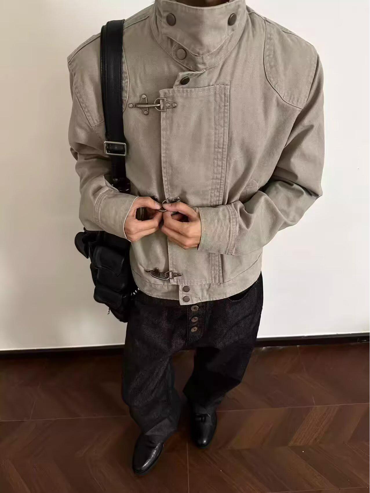 

Men s High-End Retro Motorcycle Jacket – Autumn/Winter Vibe, High Street Trend Style Utility Outerwear M серый