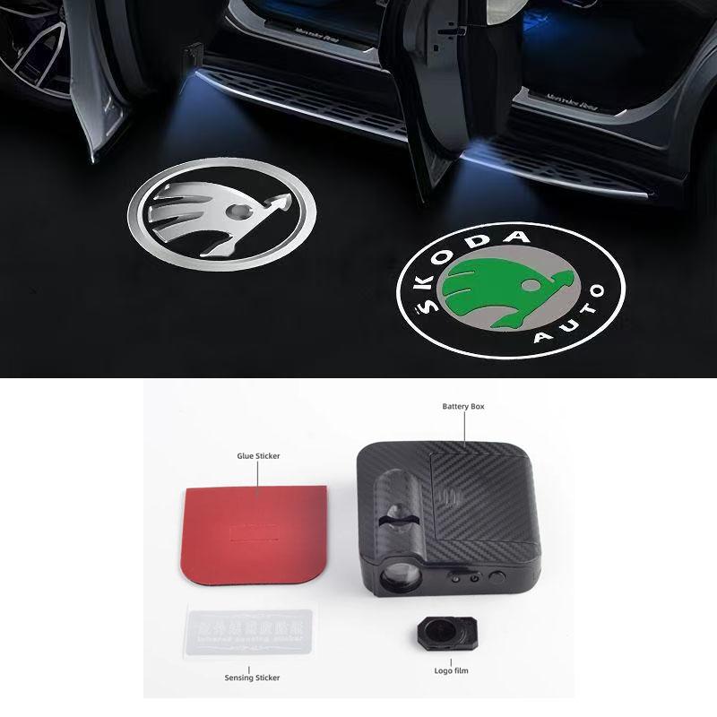REOY4 2Pcs LED Car Door logo Projector Ghost Shadow Welcome Lights for Skoda Logo Octavia VRS Yeti Kodiaq Fabia Superb 2 3 Karoq Rapid