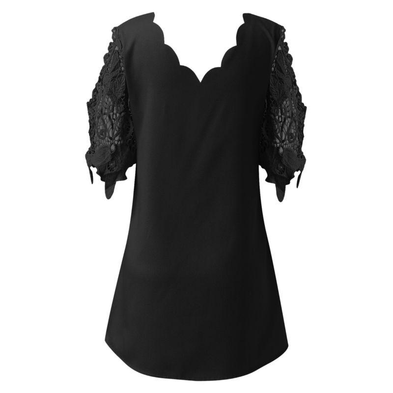 Fashion Spring and Summer New Lace V-neck Lace Patchwork off-Shoulder Backless Half-Length Sleeve Dress Black Dress