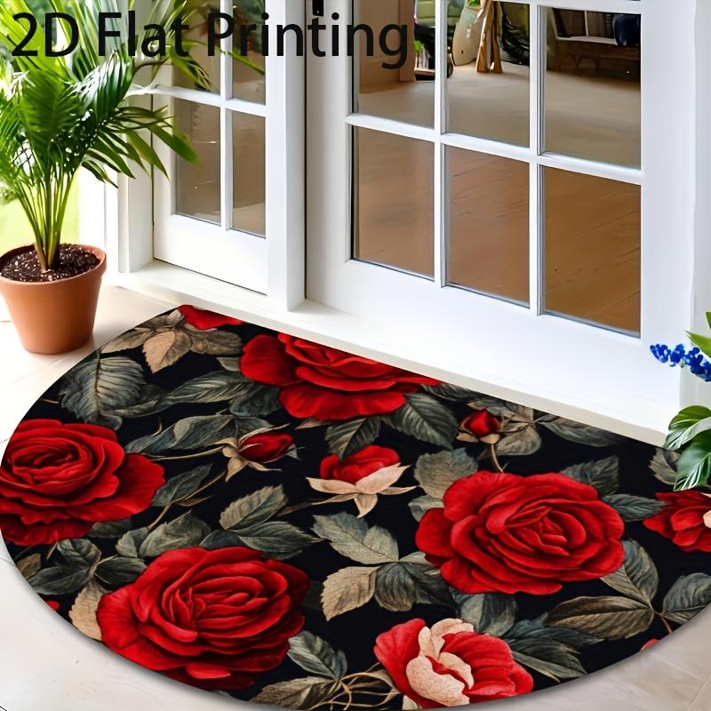 1Pcs Vintage Rose Semi Circle Welcome Doormat Non-Slip for Outdoor Patio Porch Kitchen Bathroom Entryway Floor Mat