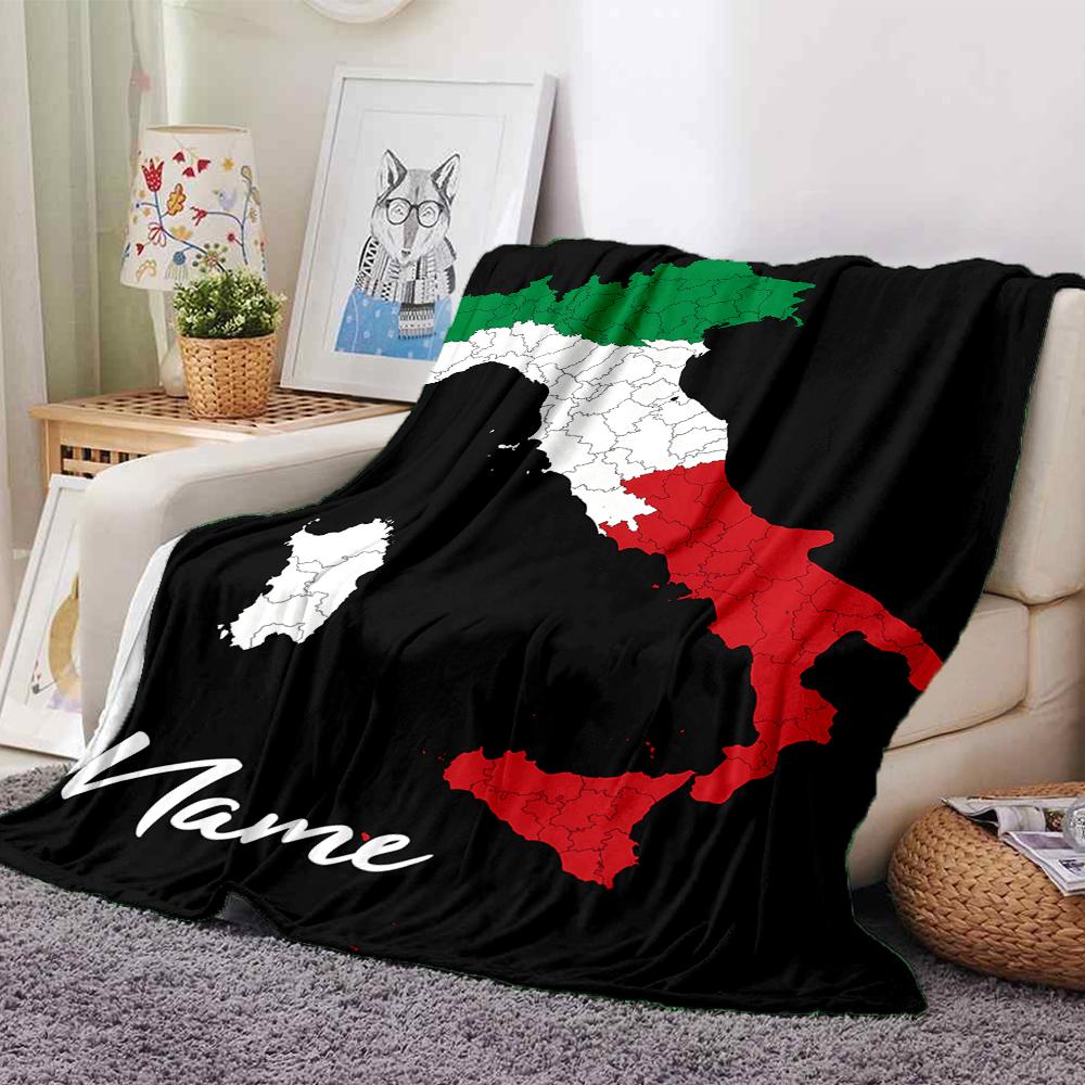 Customiz Name Personality Italy Map Blanket Soft &Warm Sofa Office Bed Travel Lunch Break Blanket, Gift Suitable All Seasons