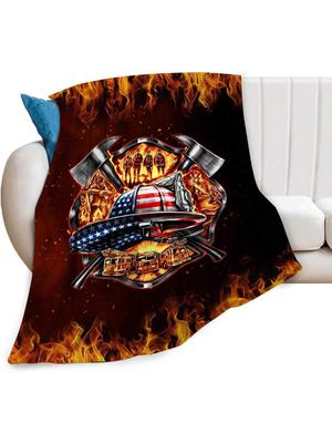 Firefighter Blanket Fire Fighter Throw Blanket Cozy Fleece Flannel Plush Bedding Fireman Gifts For Men Firefighters For Couch Sofa Bed Decor 40X50