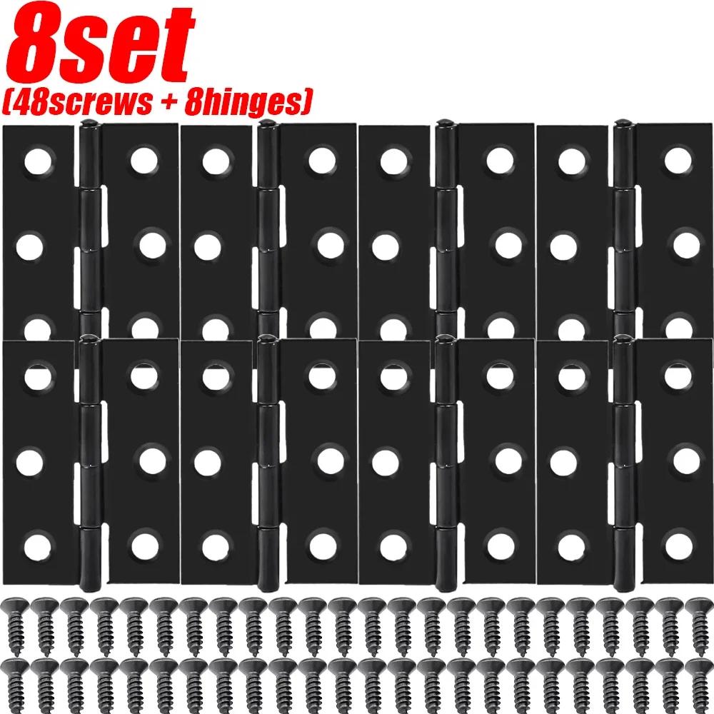 Black Door Hinges Stainless Steel Butt Hinges with Screws Cabinet Drawer Furniture Hinges Mounting Plate Flat Fixing Brackets