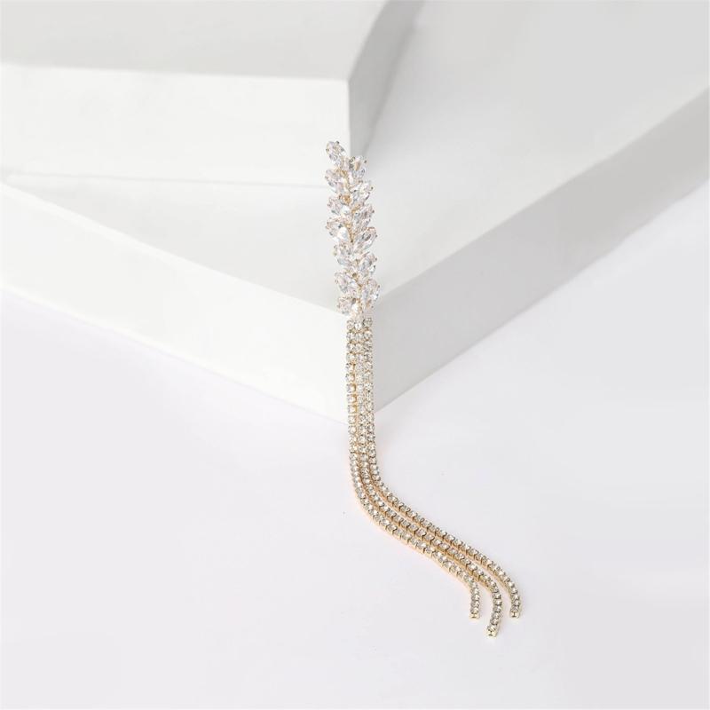 Elegant Women's Brooch with Long Thread Lapel Pin Stylish Wheat Ear Jewelry Flowing Fringe Sparkling Crystal Lapel Pins