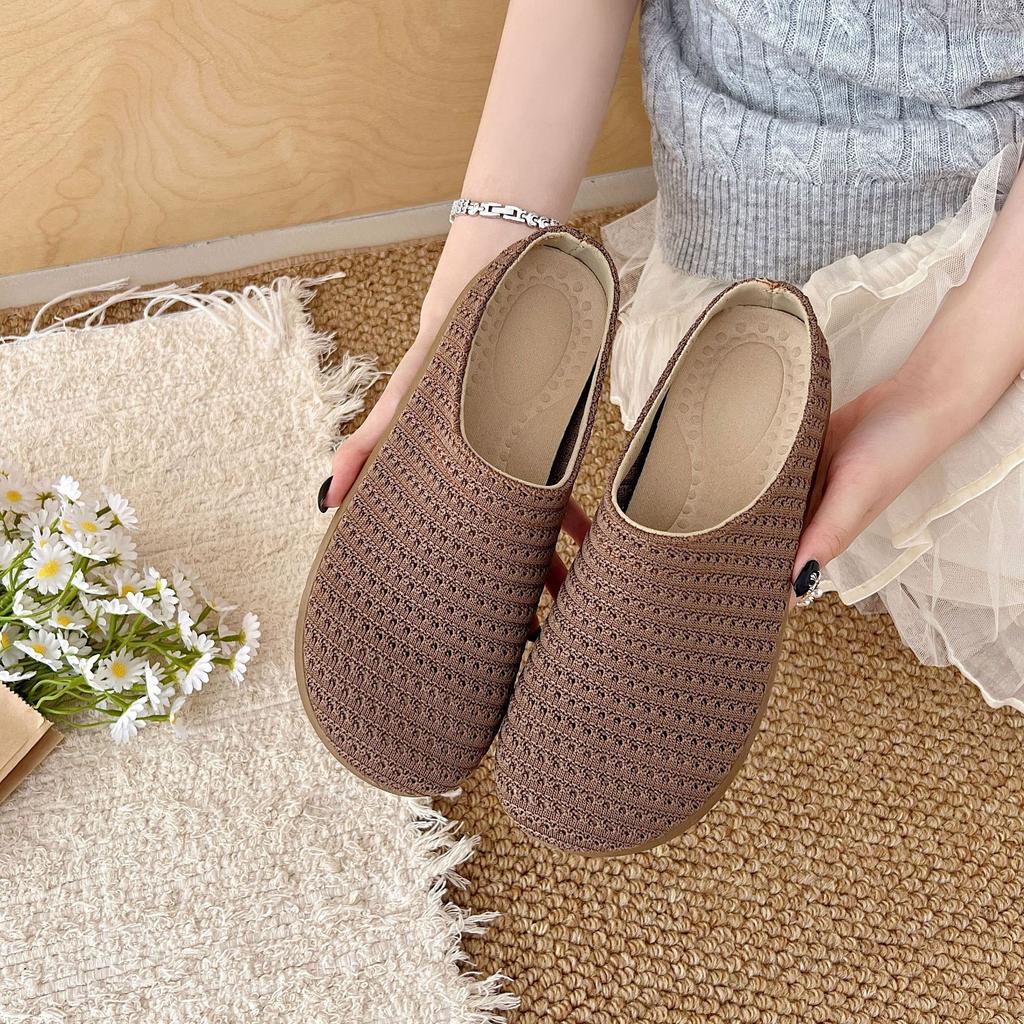 Processing and Customization 25 New Summer Women's One-pedal Niche Hollow-out Outer Wear Half-drag Fashionable Versatile Breathable Mesh Shoes