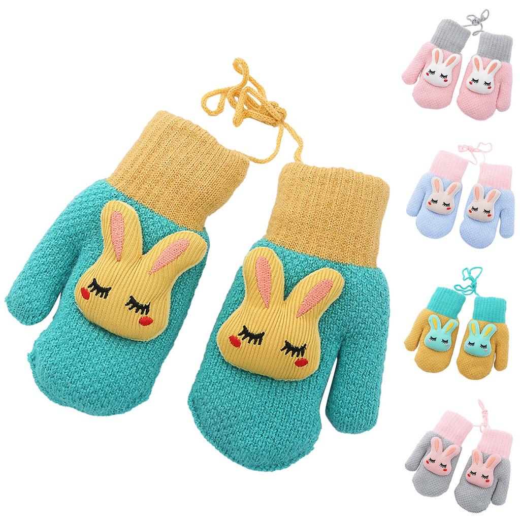 Småbarn Baby Gutter Jenter Vinter Strikkede Hansker Barn Tegneserie Tykkede Varme Hansker