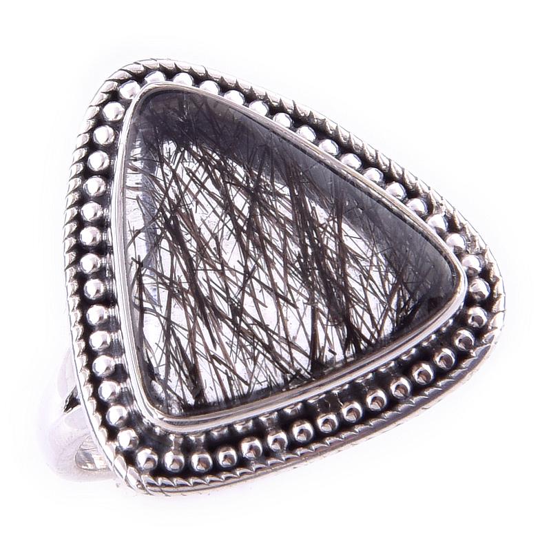 Natural Black Rutile Gemstone Handmade 925 Solid Sterling Silver Ring S.8 G2Z91