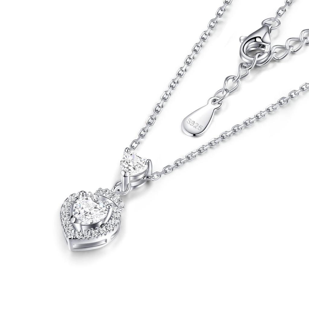S925 Silver Love Necklace Women's Light Luxury High-end Sense Amazon Cross-border New Product Silver Jewelry Neck Chain Sterling Silver Heart Pendant