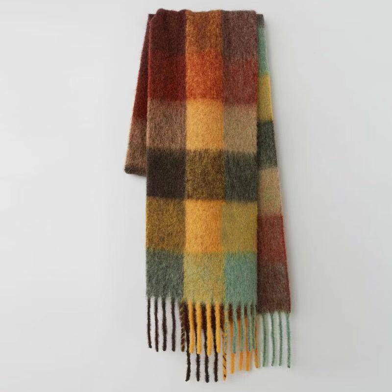 Neuer luxuriöser Kaschmir-Schal für Damen mit Karomuster, warmer Winterschal und -stola, Bandana, Pashmina, lange Quasten, Foulard, dicke Decke