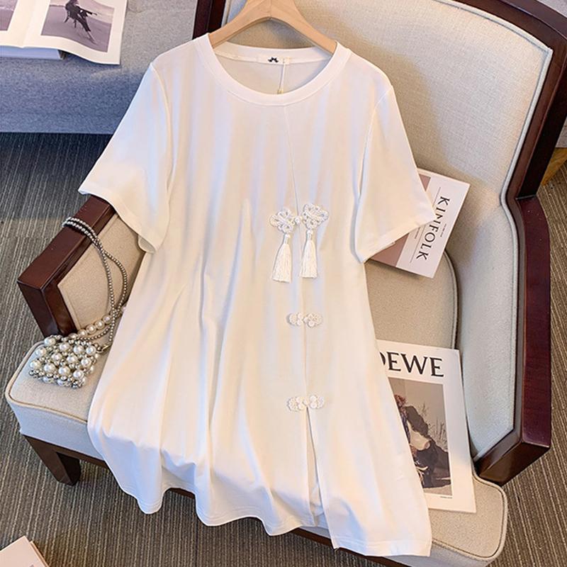 

Женская одежда больших размеров, современный китайский винтажный стиль в стиле Республики Китай, короткий рукав, вышитый топ 6XL белый