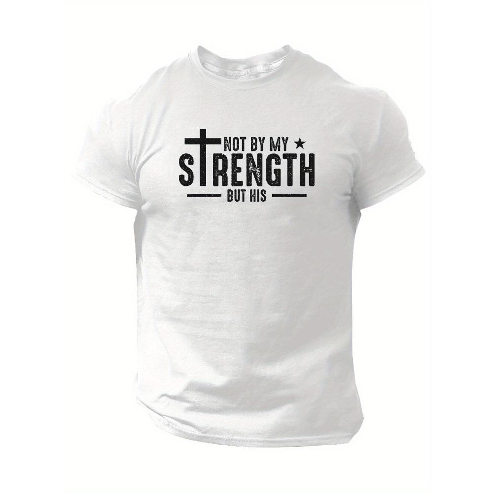 

Европейские размеры Легкий дизайн | Вдохновляющая христианская футболка для мужчин - Принт с библейским стихом Не моей силой, но Его , Повседневная с круглым вырезом S белый