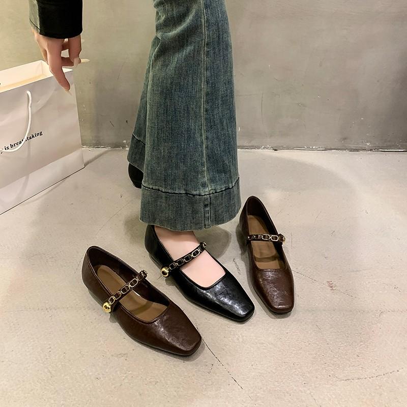 Women's Fashion Casual Shoes New Luxury Leather Buckle Thick Heel Women's Mary Jane Shoes Soft Sole Women's High Heels Versatile