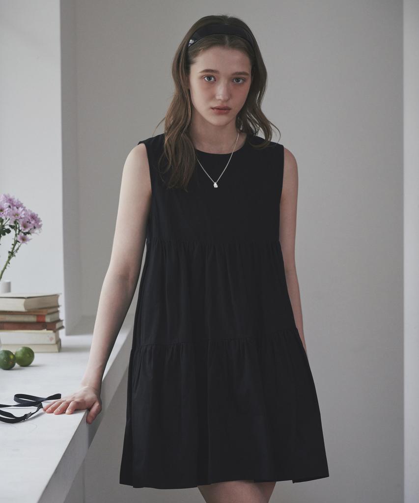 BELLOL Tiered Shirred Mini Dress Black