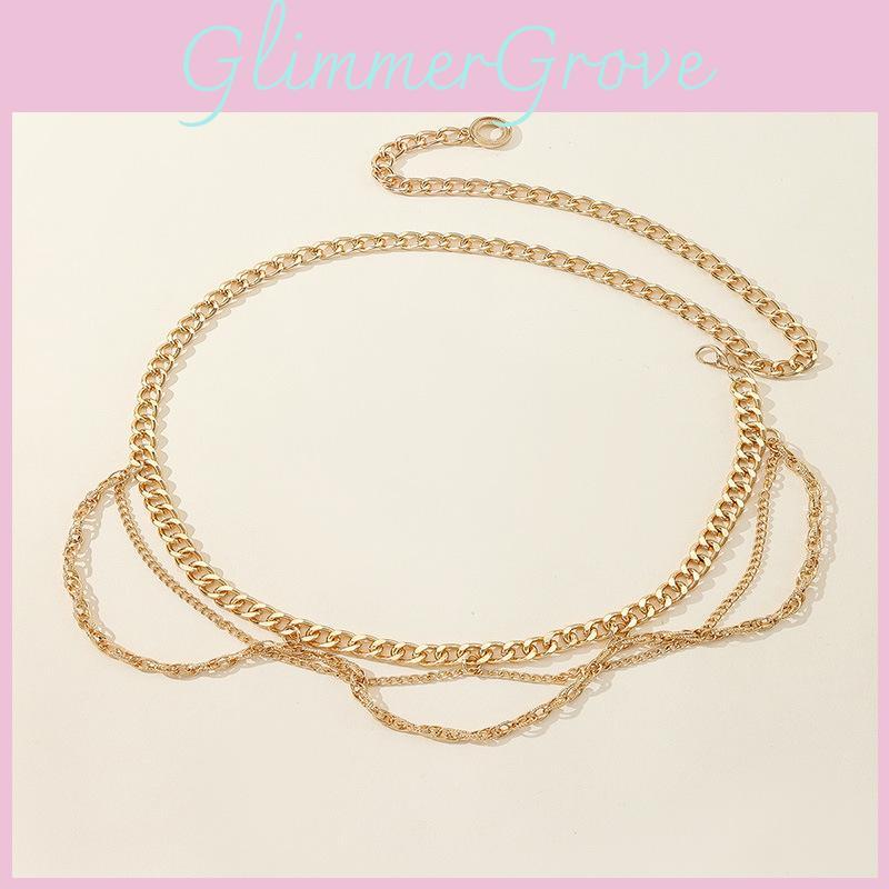 Womens Metallic Waist Chain With Engraved Style Fashion Belt For Versatile Outfits
