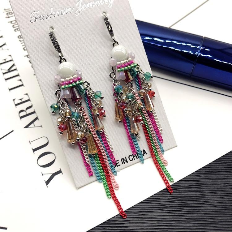 Light Luxury Crystal Diamond Long Earrings, Retro Style Temperament Fringed Earrings, Versatile Stud Earrings with Accessories