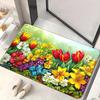 1pc 2D Flat Colorful Tulips Spring Garden Flowers Flannel Bath Mat Non Slip Nature Decor Rug For Bathroom Floor