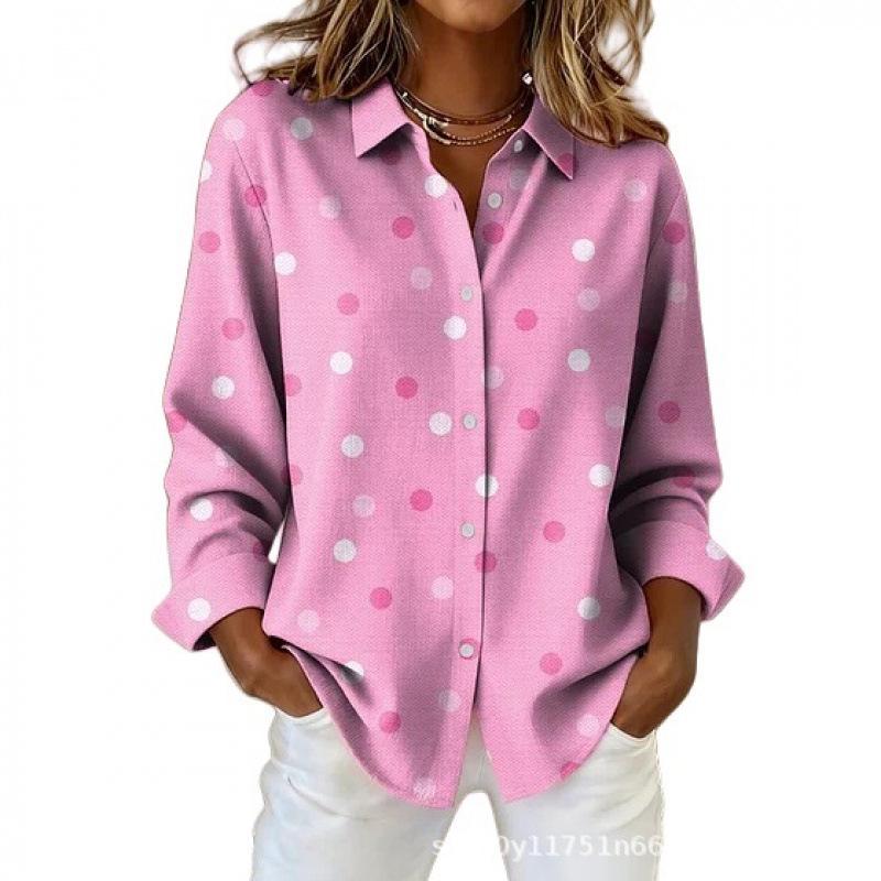 Women's Long-Sleeve Pink Floral Plaid Shirt - 3D Print Versatile Top