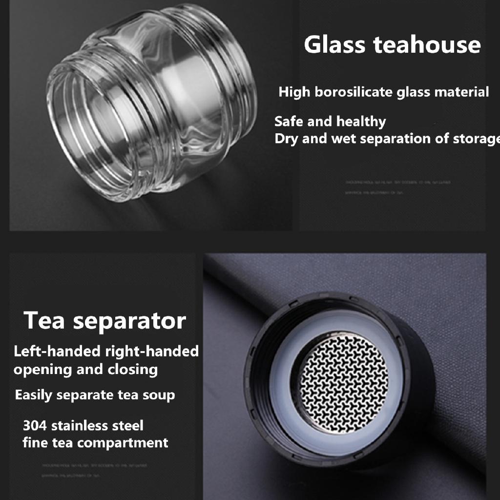 Double Wall Glass Water Bottle Tea Cup Office Travel Mug w/Tea Separator 400ml