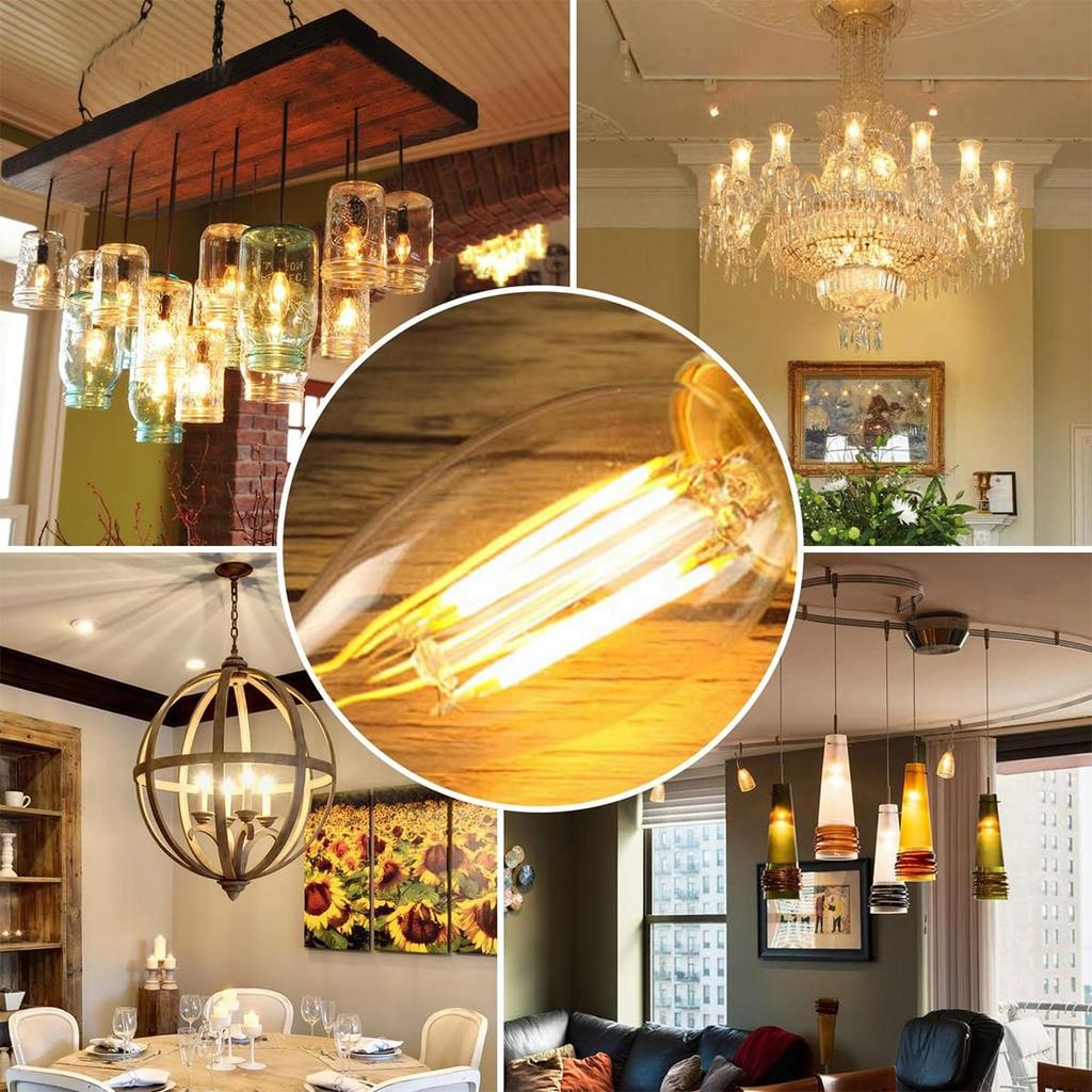 Zohadtak LED Chandelier Bulbs, 4W, E17 Base, 40W Equivalent, Brown, Engine Bulb, 2700K Warm White, 480lm, Clear Filament Bulb, Candle-Shaped, Retro