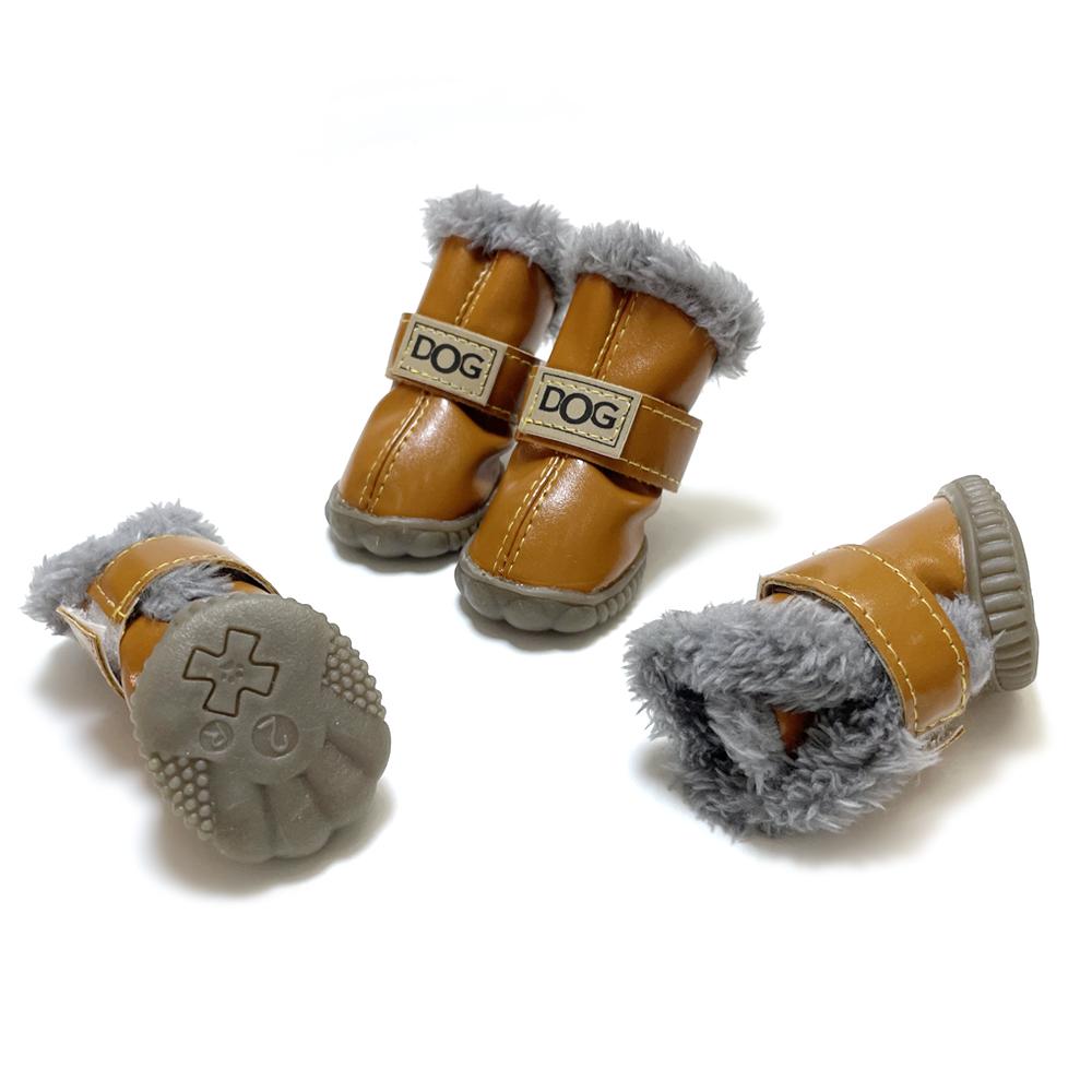 Classic Plush Linning Small To Large Dog Shoes with Hook Loop Closure Bulldog Booties Plush Outdoor Non-Slip Pet Puppy Winter S