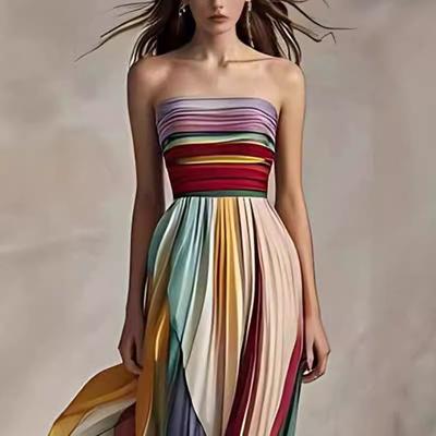 Sexy Strapless Print Color Long Dress Dress