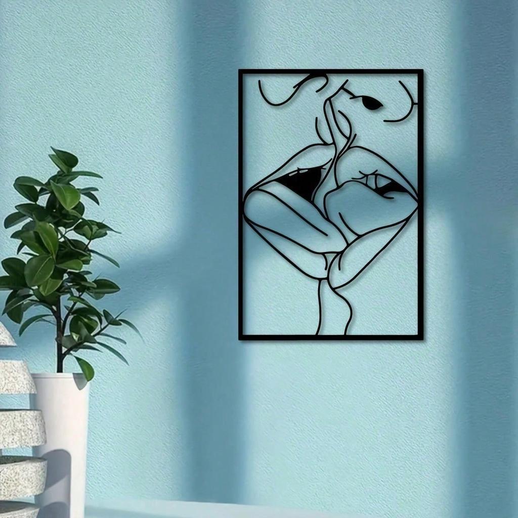 1 minimalistisches Metallwandbild „Mund zu Mund“ – moderne Wohndekoration für Schlafzimmer, Wohnzimmer oder Badezimmer.