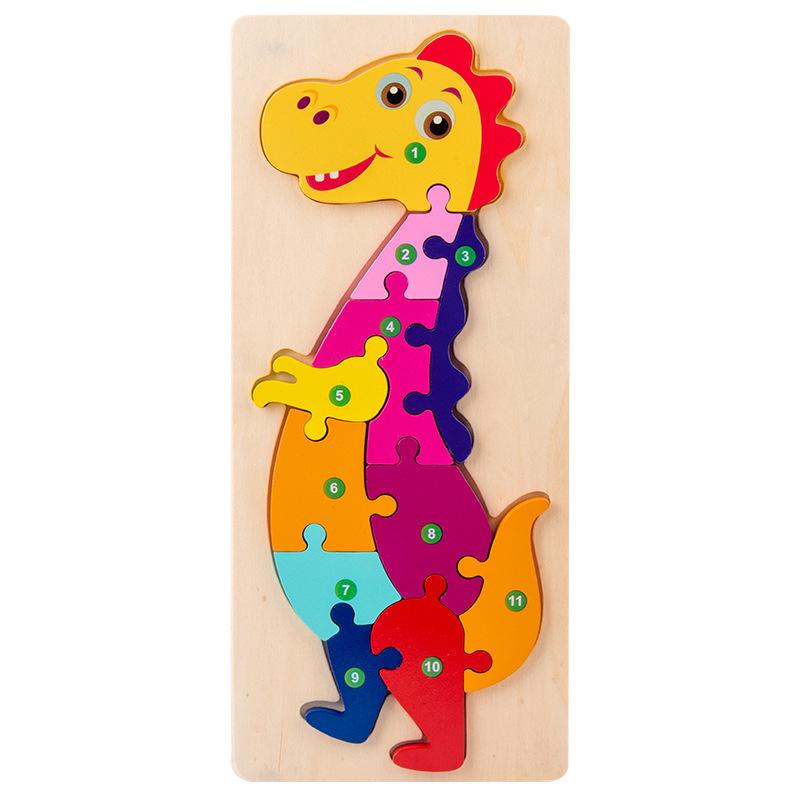 Wooden Large Buckle Three-dimensional Cartoon Animal Puzzle Puzzle Board Children's Educational Early Education Toy Building Blocks