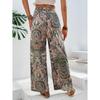 Summer New Fashion Printed Elastic Waist Wide Leg Pants Women Vintage Vacation Beach Pants Casual Woman Simple Thin Office Ladies Long Trousers 25783