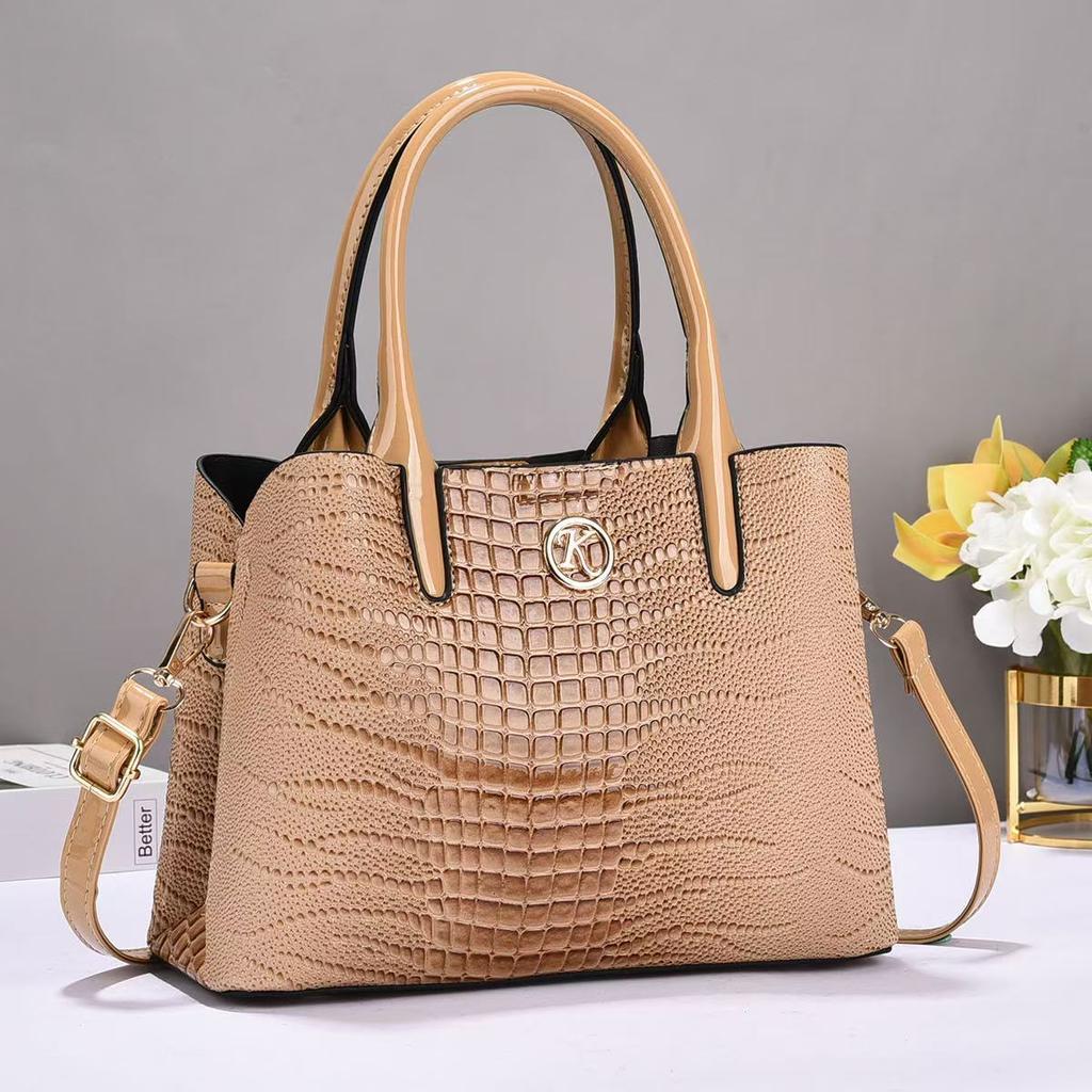 New Crocodile Fashion Handbag High Appearance Level Bright Leather Large Capacity Shoulder Bag with Tote Crossbody Bag