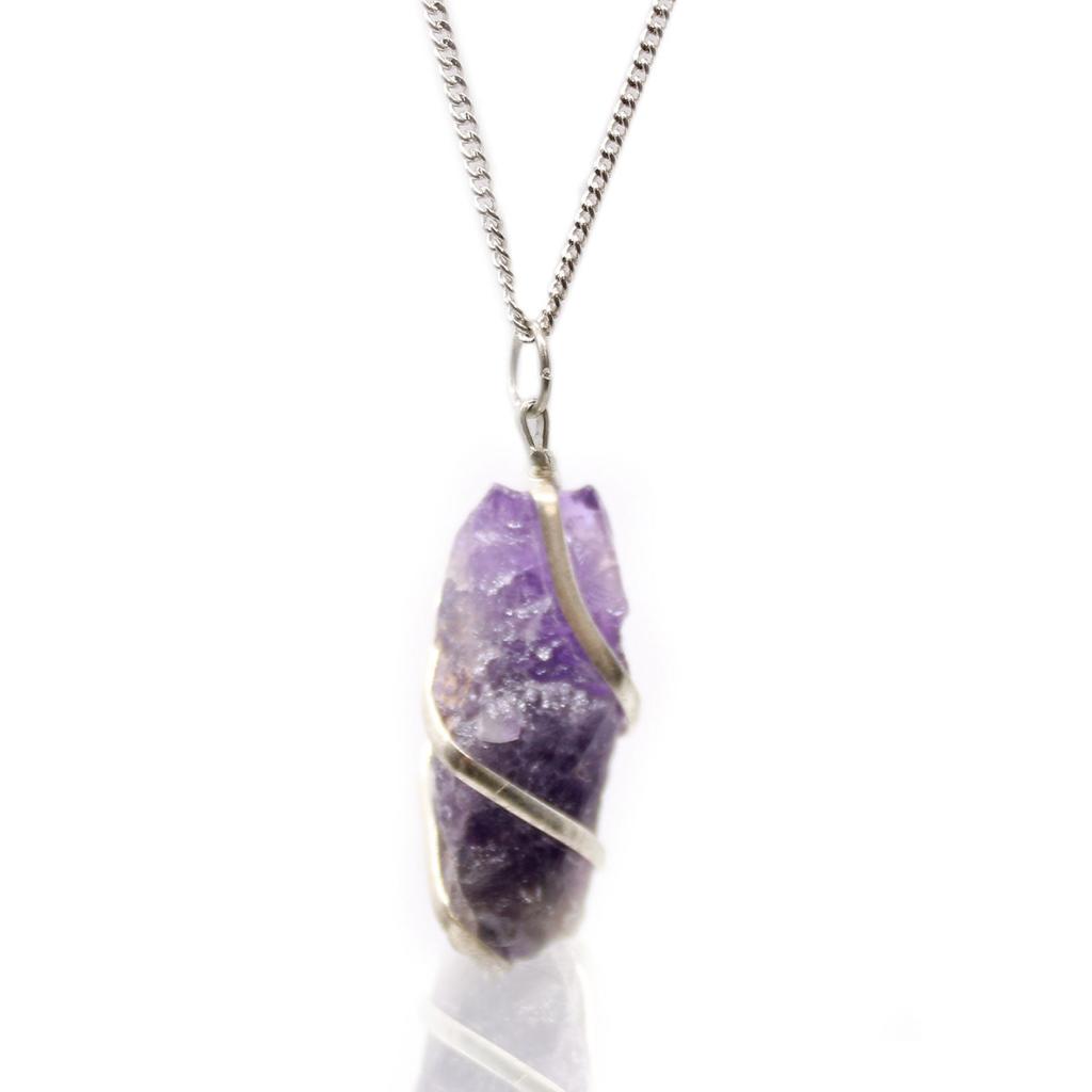 Amethyst Necklace Raw Wire Wrapped Pendant