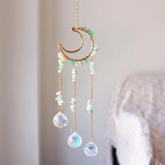 Crystals Suncatcher, Hanging Moon Sun Catcher with Glass Prisms for Windows, Healing Crystal Decor for Home, Gift for Christmas Birthday Valentine