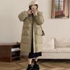 Women's Long Loose Light Down Jacket Autumn Winter Hooded Straight White Duck Down Coat Stand Collar Big Pocket Solid Color