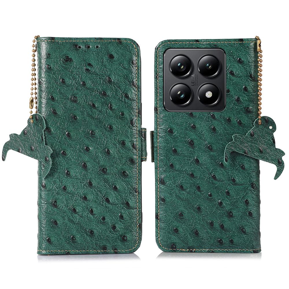 For Xiaomi 14T Case RFID Blocking Genuine Cow Leather Phone Case Ostrich Texture