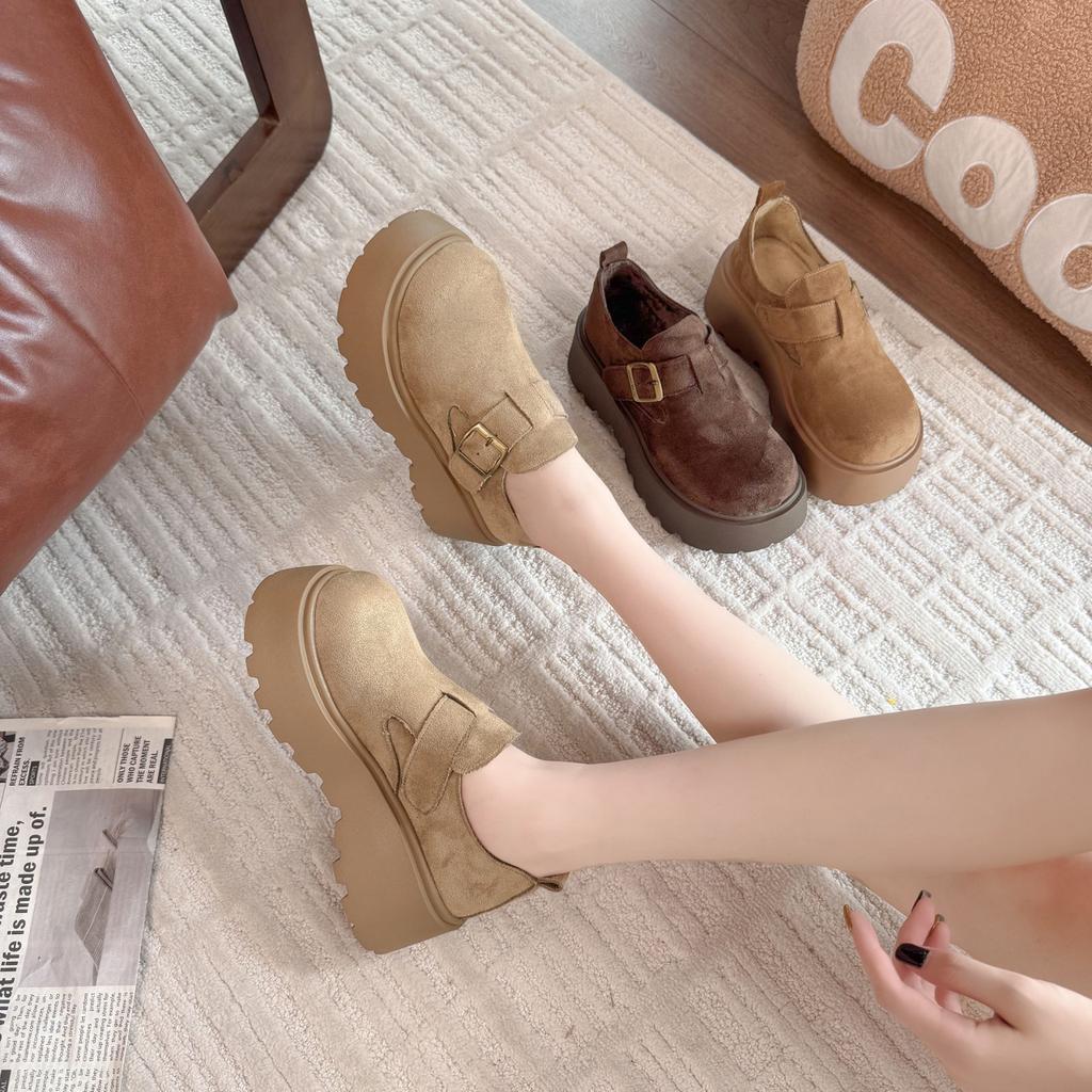 Boken Shoes Women's 2026 Spring and Autumn Plush  Big Head Lefu Shoes Plush Women's Shoes