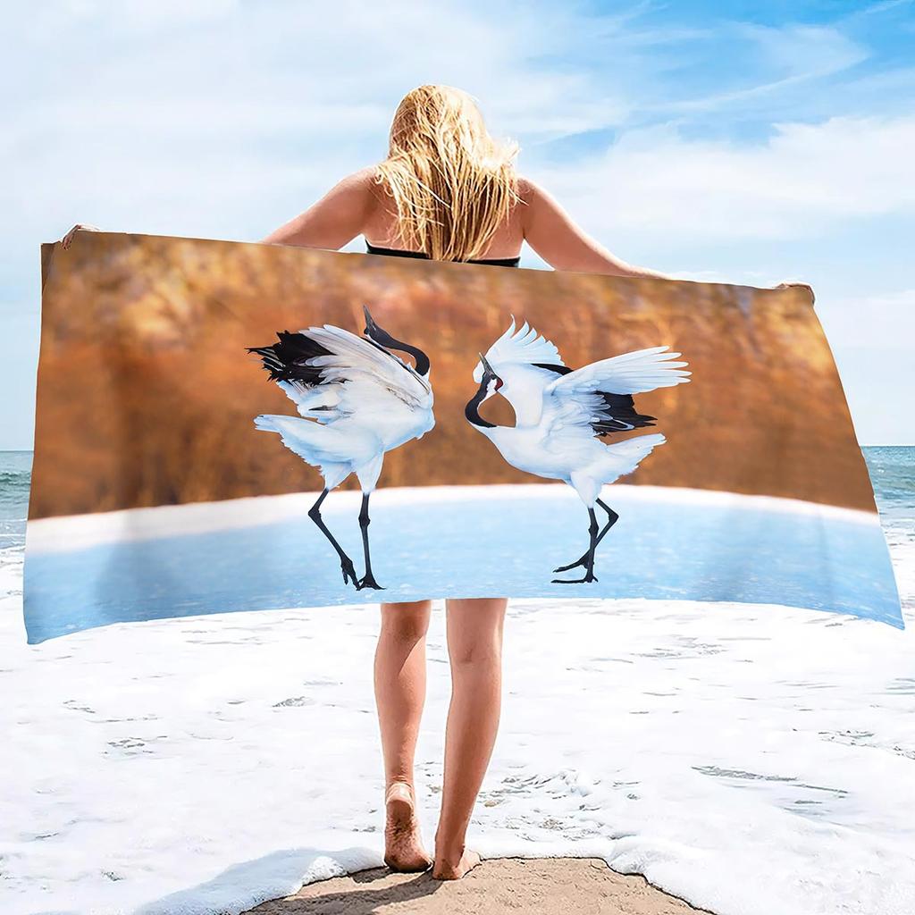 Red-Crowned Crane Series Seaside Vacation Beach Towel Swimming Bath Towel Microfiber Sports Towel