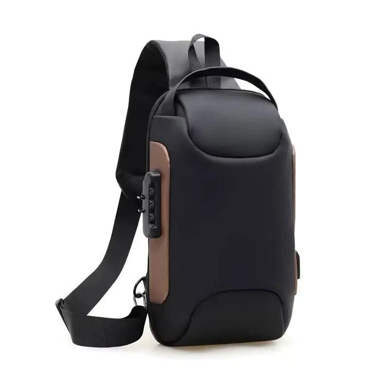 Men's Waist Packs Chest Bag Lightweight Usb Charger Port Waterproof Small Fanny Bag Anti-theft Password Lock Men's Shoulder Bag