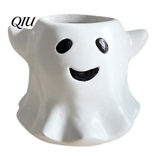 Halloween Themed Plant Container Ghost Flowerpot, Waterproof Resin Vase, Spooky Cute Indoor Outdoor Pot Desktop Ornament, for Green Plants Holiday