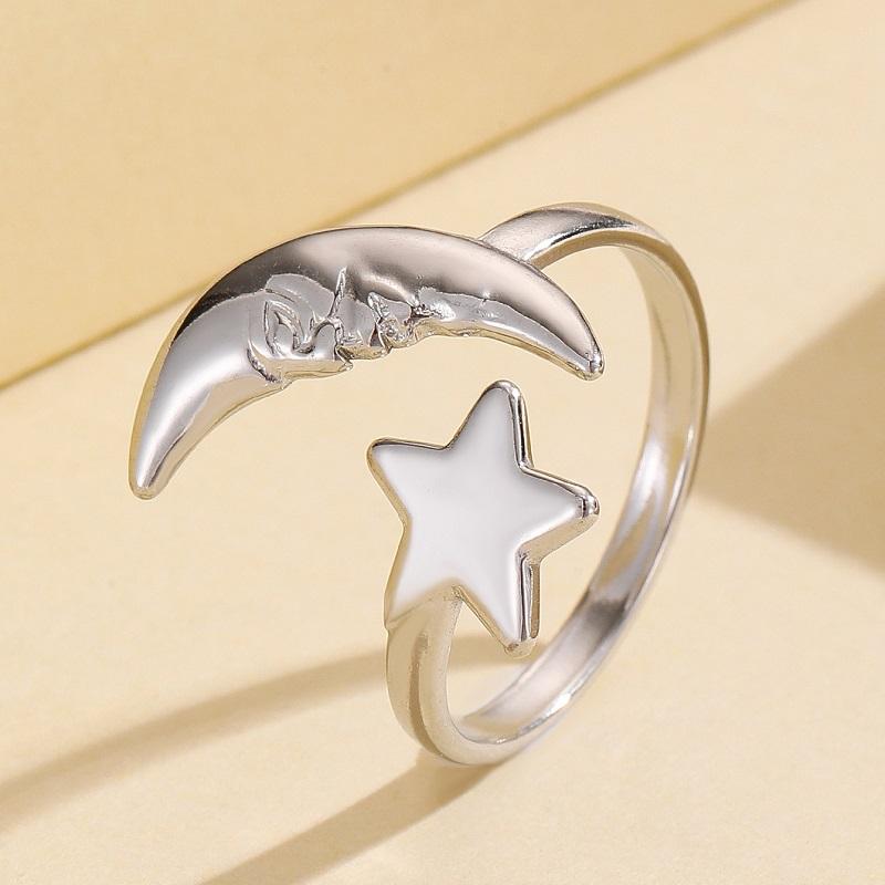 

Punk Black Hollow Pentagram Star Rings Stainless Steel Metal Star Opening Adjustable Finger Ring Aesthetic Zircon Gift