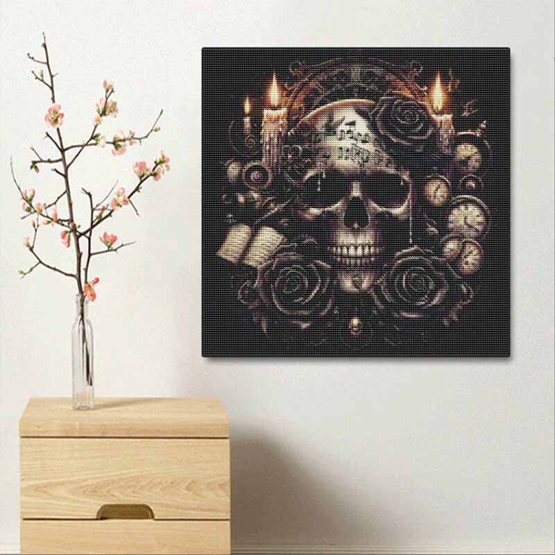 DIY Diamond Painting Canvas Vintage Gothic Skull Rose Candle Pattern 5D Rhinestone Art Kit for Home Wall Decor