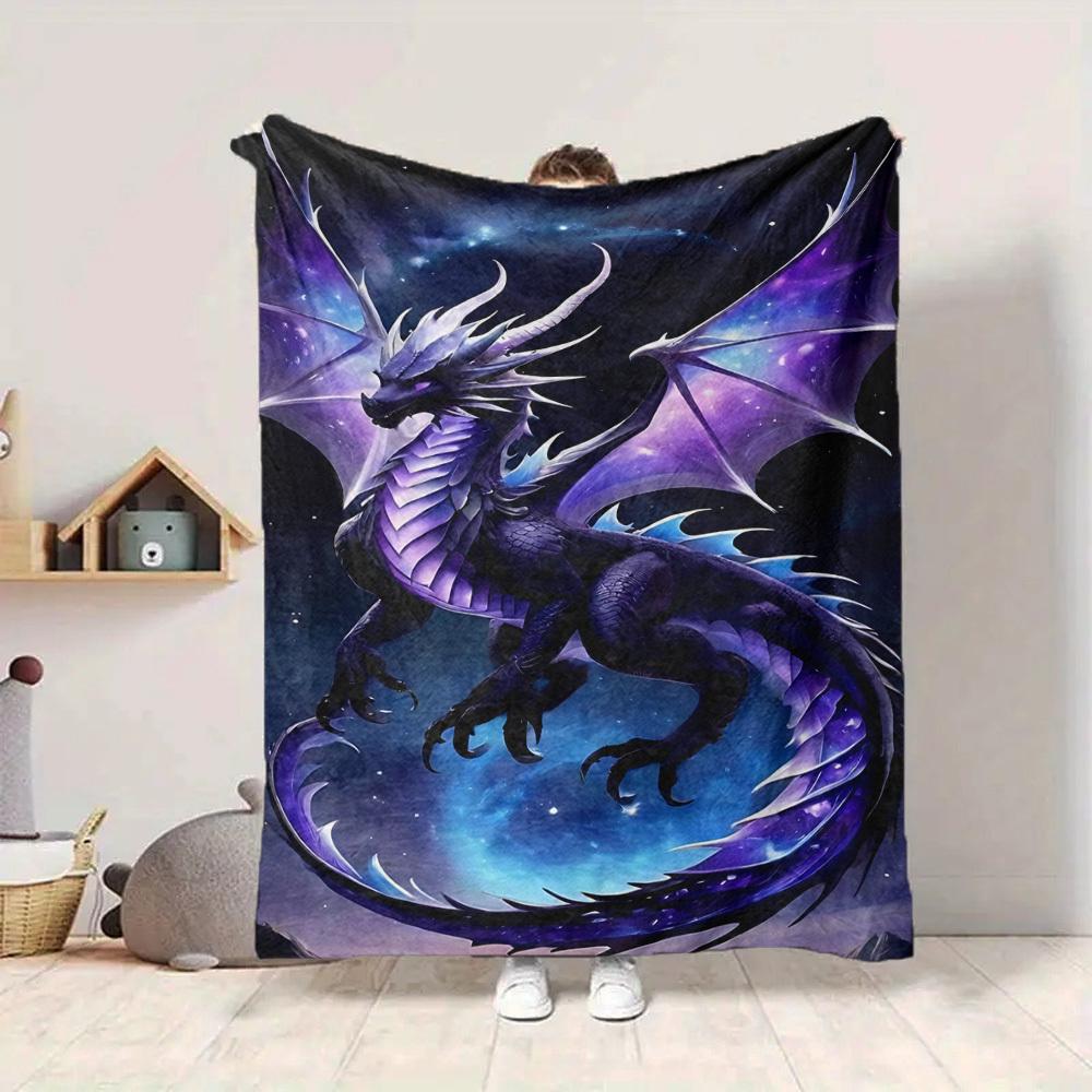 1pc Mythical Dragon Blanket, Lightweight Flannel Throw For Sofa, Bed, Travel, Camping, Livingroom, Office, Couch, Chair