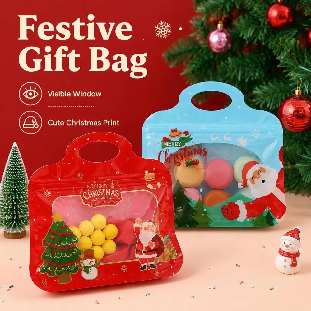 Christmas Self Sealing Gift Handbags Cartoon Santa Claus Snowman Pattern Snack Bag Candy Cookie Packaging Pouch Party Supplies